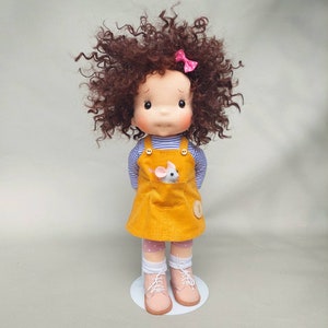 Francesca with a mouse Waldorf doll inspiration, Organic cotton doll, baby doll and dolls for collectors, gift doll, Art and Doll image 1