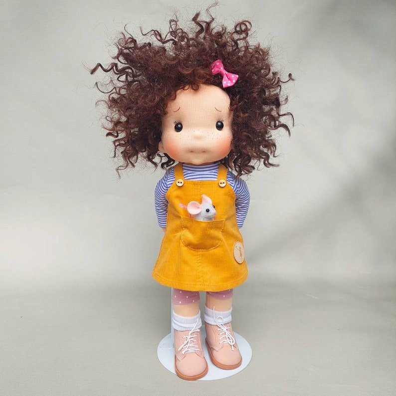 Francesca with a mouse Waldorf doll inspiration, Organic cotton doll, baby doll and dolls for collectors, gift doll, Art and Doll image 1