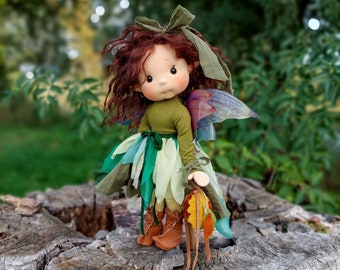 Forest Fairy - Full mobile doll, Waldorf doll inspiration, Organic cotton doll, Doll for collectors, gift doll, Art and Doll, textile Puppen