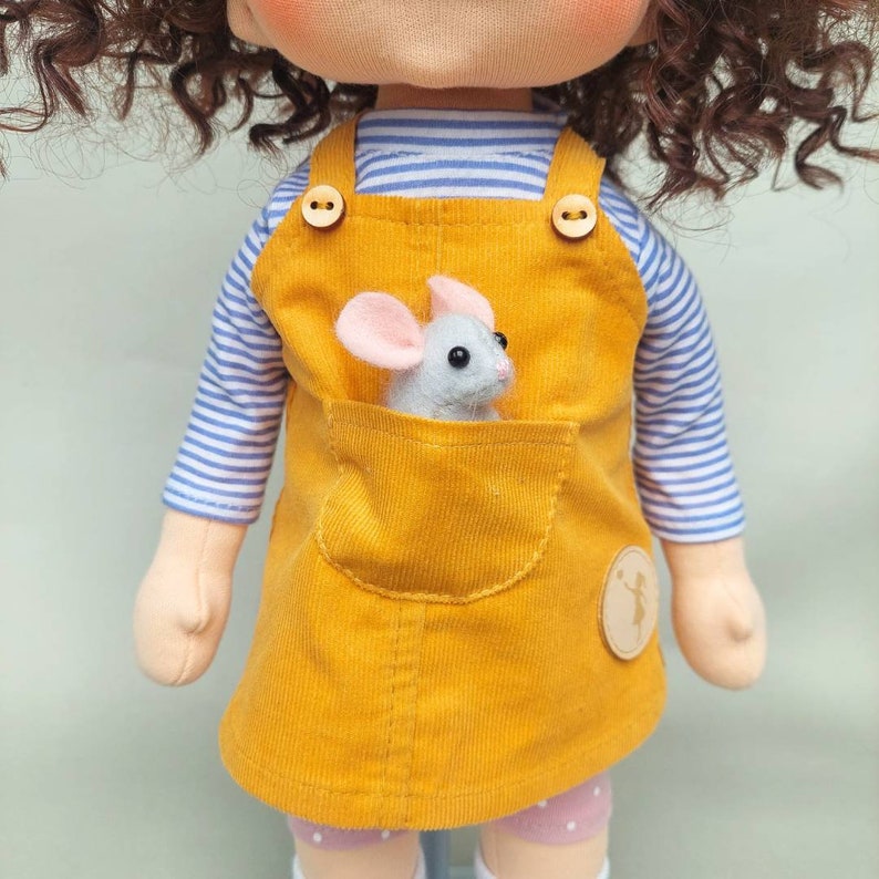 Francesca with a mouse Waldorf doll inspiration, Organic cotton doll, baby doll and dolls for collectors, gift doll, Art and Doll image 7