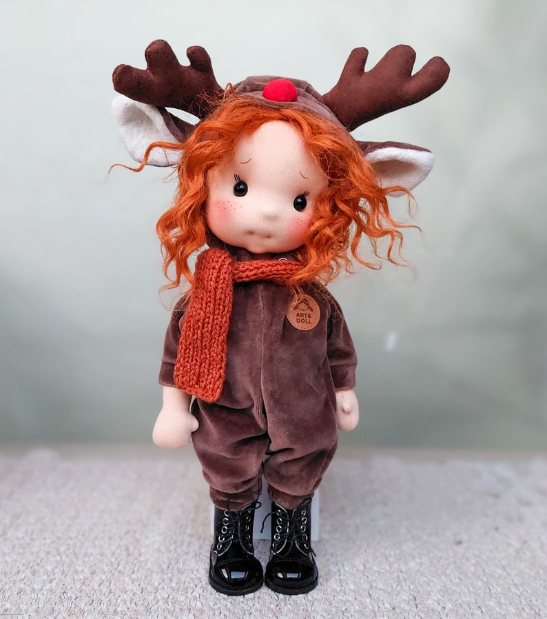 Elza Waldorf doll inspiration, Organic cotton doll, baby doll and dolls for collectors, gift doll, Art and Doll, christmas doll, reindeer image 9
