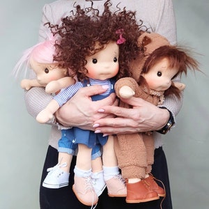 Francesca with a mouse Waldorf doll inspiration, Organic cotton doll, baby doll and dolls for collectors, gift doll, Art and Doll image 10