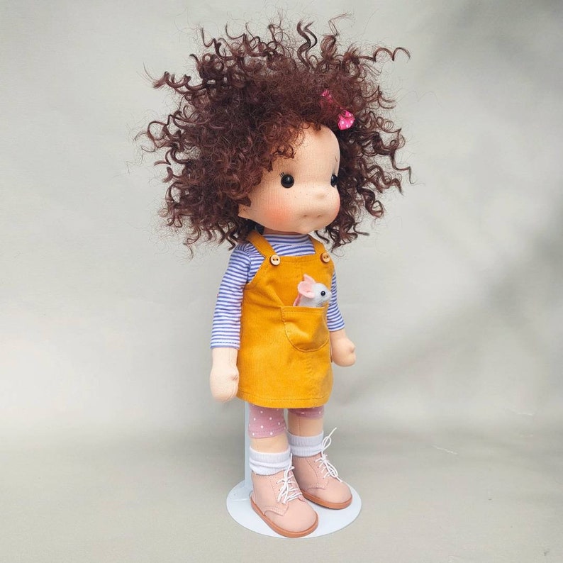 Francesca with a mouse Waldorf doll inspiration, Organic cotton doll, baby doll and dolls for collectors, gift doll, Art and Doll image 5