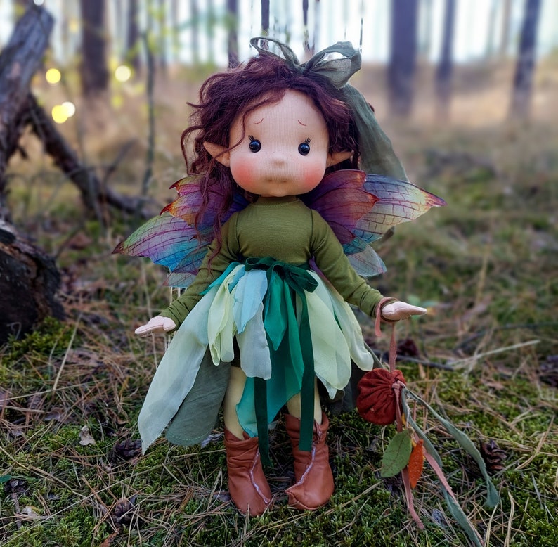 Forest Fairy Full mobile doll, Waldorf doll inspiration, Organic cotton doll, Doll for collectors, gift doll, Art and Doll, textile Puppen image 4