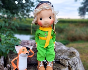 Little Prince with a fox - Waldorf doll inspiration, Organic cotton doll, baby doll and dolls for collectors, gift doll, Art and Doll