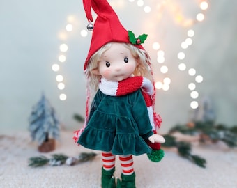 Sparkle Chrimas Elf - Poupée mobile complète, inspiration poupée Waldorf, poupée en coton biologique, poupée pour collectionneurs, poupée cadeau, Art et poupée