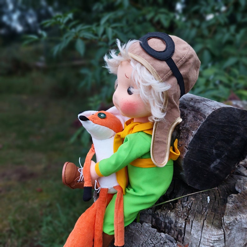 Petit Prince avec un renard Inspiration poupée Waldorf, Poupée en coton bio, baby doll et poupées pour collectionneurs, poupée cadeau, Art et Poupée image 4