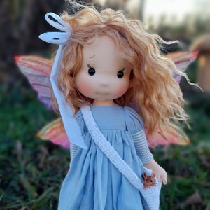 Moon Fairy - Full mobile doll, Waldorf doll inspiration, Organic cotton doll, Doll for collectors, gift doll, Art and Doll, textile Puppen