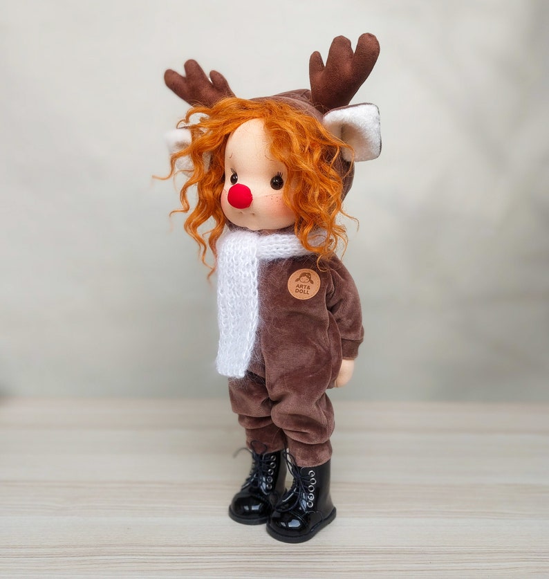 Elza Waldorf doll inspiration, Organic cotton doll, baby doll and dolls for collectors, gift doll, Art and Doll, christmas doll, reindeer image 8