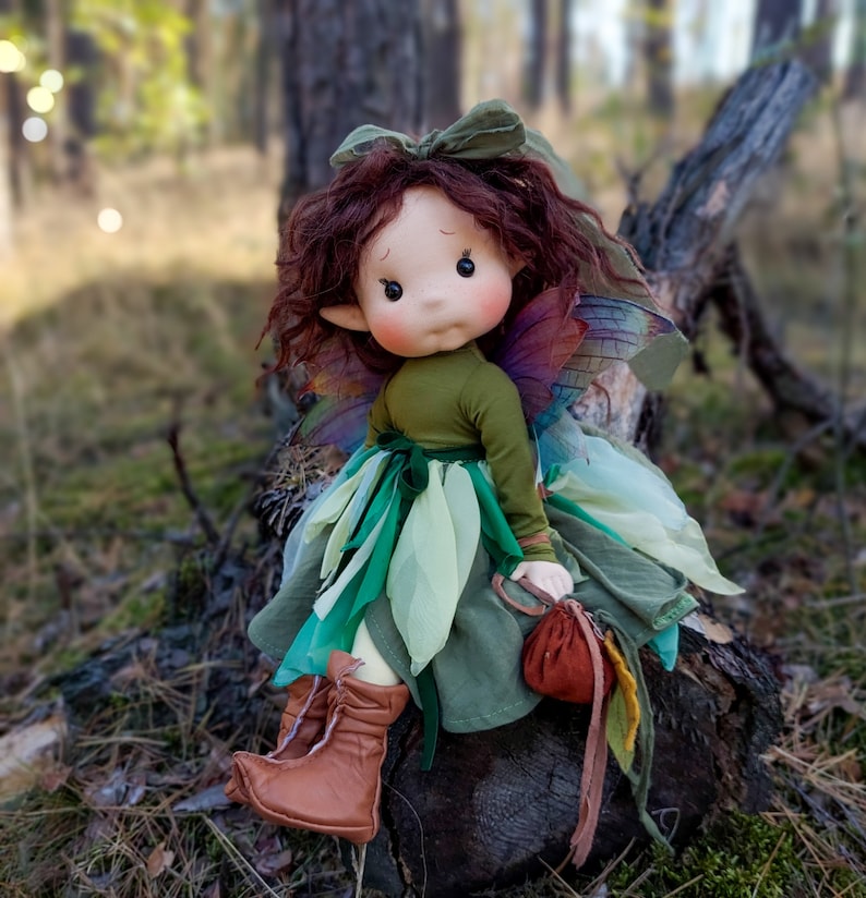 Forest Fairy Full mobile doll, Waldorf doll inspiration, Organic cotton doll, Doll for collectors, gift doll, Art and Doll, textile Puppen image 3