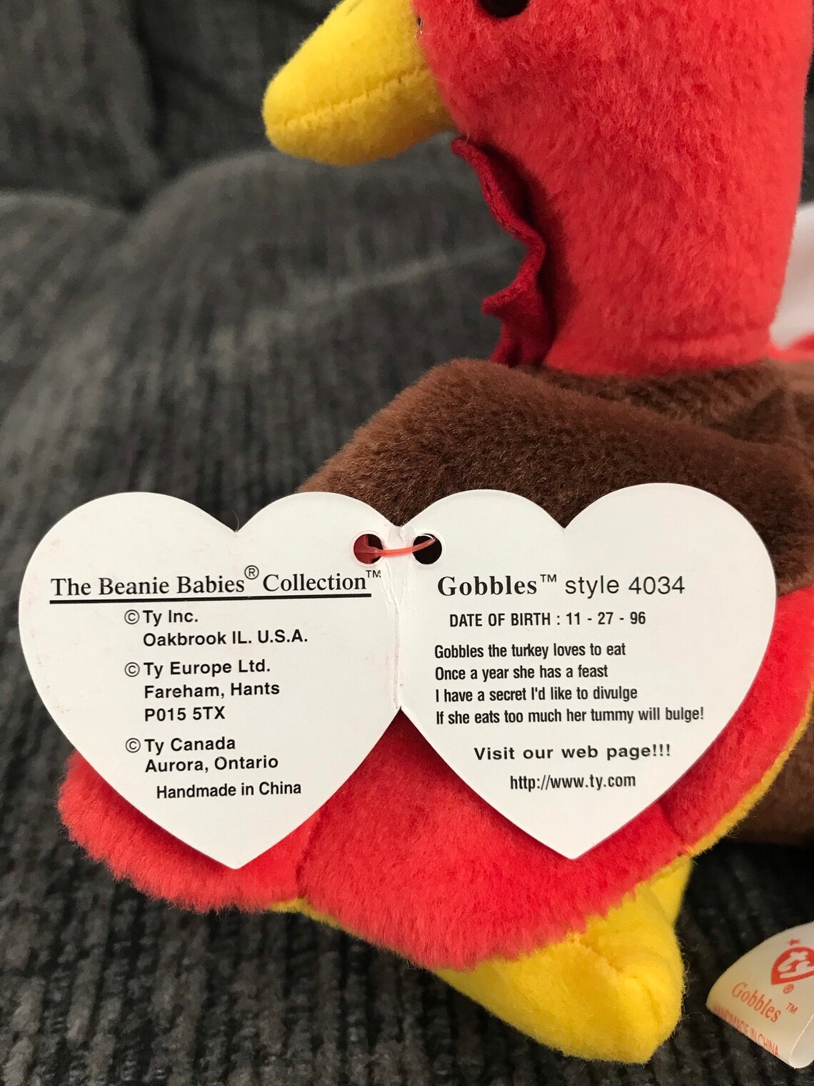Ty Beanie Babies Gobbles. Style 4034. PVC. No Red Stamp. Etsy