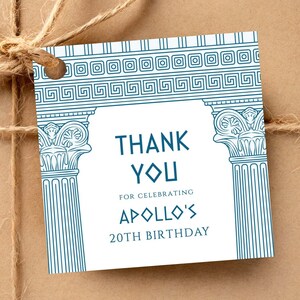 Étiquette cadeau fête grecque COULEURS personnalisées, 3 x 3 colonnes bleues et étiquette ou autocollant à motif de clés, carte de remerciement, modèle Corjl instantané 030CB