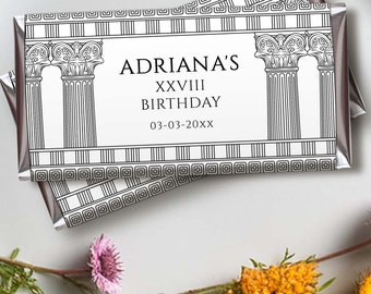 Opakowanie na batonik „Roman Party Candy Bar”: Edytowalny szablon urodzinowy (do pobrania cyfrowego) – Corjl 032C