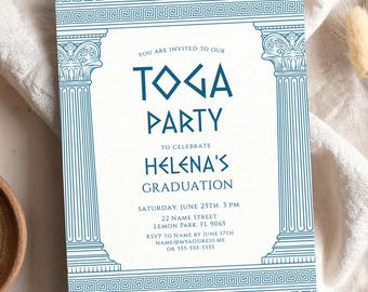 Toga Party – Ukończenie Szkoły: Karta Zaproszenia 5x7 + Zaproszenie Elektroniczne, Szablon Edytowalny, Natychmiastowe Pobranie – Corjl 030CB