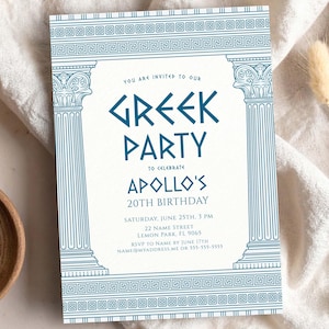 Festa Grega: Convite em formato 5x7 + Convite Eletrônico, Modelo Editável, Download Instantâneo - Corjl 030CB