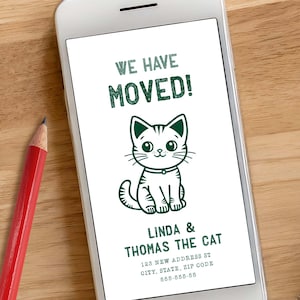 Bewegende aankondiging met kitten, AANGEPASTE KLEUREN BEWERKBAAR New Home 1080 x 1920 px, Cat Lover New Address Digital Electronic Corjl-sjabloon 046