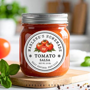 Tomat-salsa-etikett: Redigerbar 2x2" burkklistermärke, mall för presentetikett (digital nedladdning) - Corjl 070TM