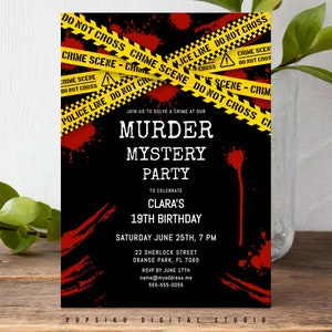 Murder Mystery Dinner Party Einladung, Detektiv oder Polizei Tatort Veranstaltung, bearbeitbare 5x7 "Karte, DRUCKBAR Download Corjl Vorlage 009B