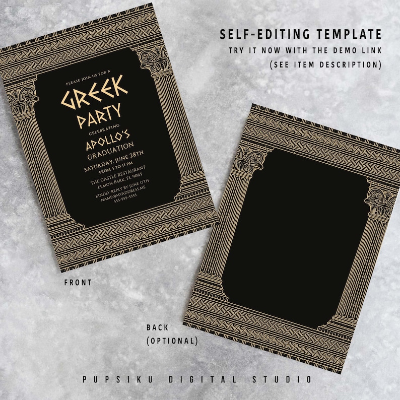 Greek Party Invitation: Ancient History Theme, Editable Template ...