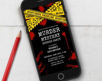 Murder Mystery Birthday Party Electronic Invitation, Editable Detective or Police Crime Scene Theme, Digital Electronic Corjl Template 009B