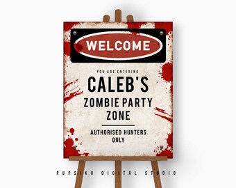 Zombie Blood Welcome Sign for Birthday, Editable Halloween Party Decor, Weathered Sign, 16x20” Poster, Digital PRINTABLE Corjl Template 050B