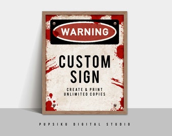 Zombie Party Custom Table Sign with Blood, Unlimited Copies, Editable Rusty Halloween Decor, 8x10” Digital PRINTABLE Corjl Template 050B