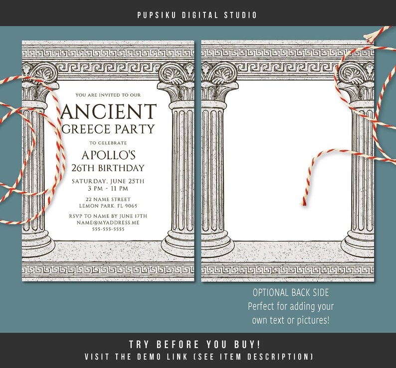 Ancient Greece Party Invitation 5x7 Editable File With Stone Etsy