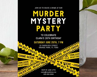 Murder Mystery Birthday Party Invitation, Editable 5x7" Card, PRINTABLE Download - Corjl 009