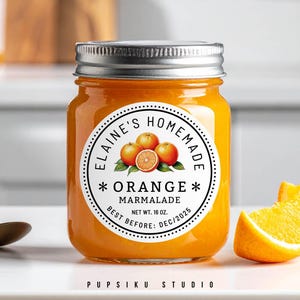 Label sinaasappelmarmelade: bewerkbare stickersjabloon 2 x 2" (vierkant/rond) digitale download - Corjl 070OR