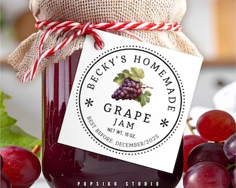 Grape Jam Label: Editable 2x2" Jar Sticker Template (Digital Download) - Corjl 070GP