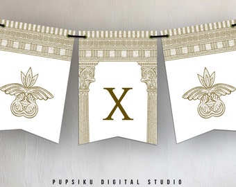 Toga Party Flag Banner Decor, Ancient Rome Event, 5x7 Editable Party Decor, Bunting Banner Alphabet, Download Printable Template Corjl 031C