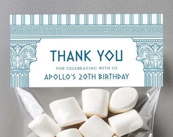 CUSTOM COLORS Greek Party Bag Topper Favor, Editable Label, Zip Bag Birthday Treat, 4.25x2” Instant Download, PRINTABLE Corjl Template 030CB