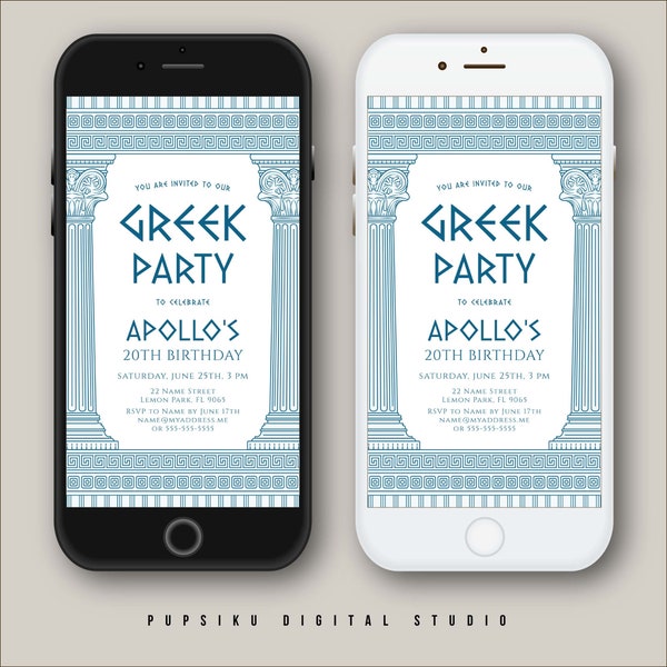 GreeK Party Invitation CUSTOM COLORS, 1080x1920px Editable Greece or Rome Birthday Party, Instant Digital Electronic Corjl Template 030CB