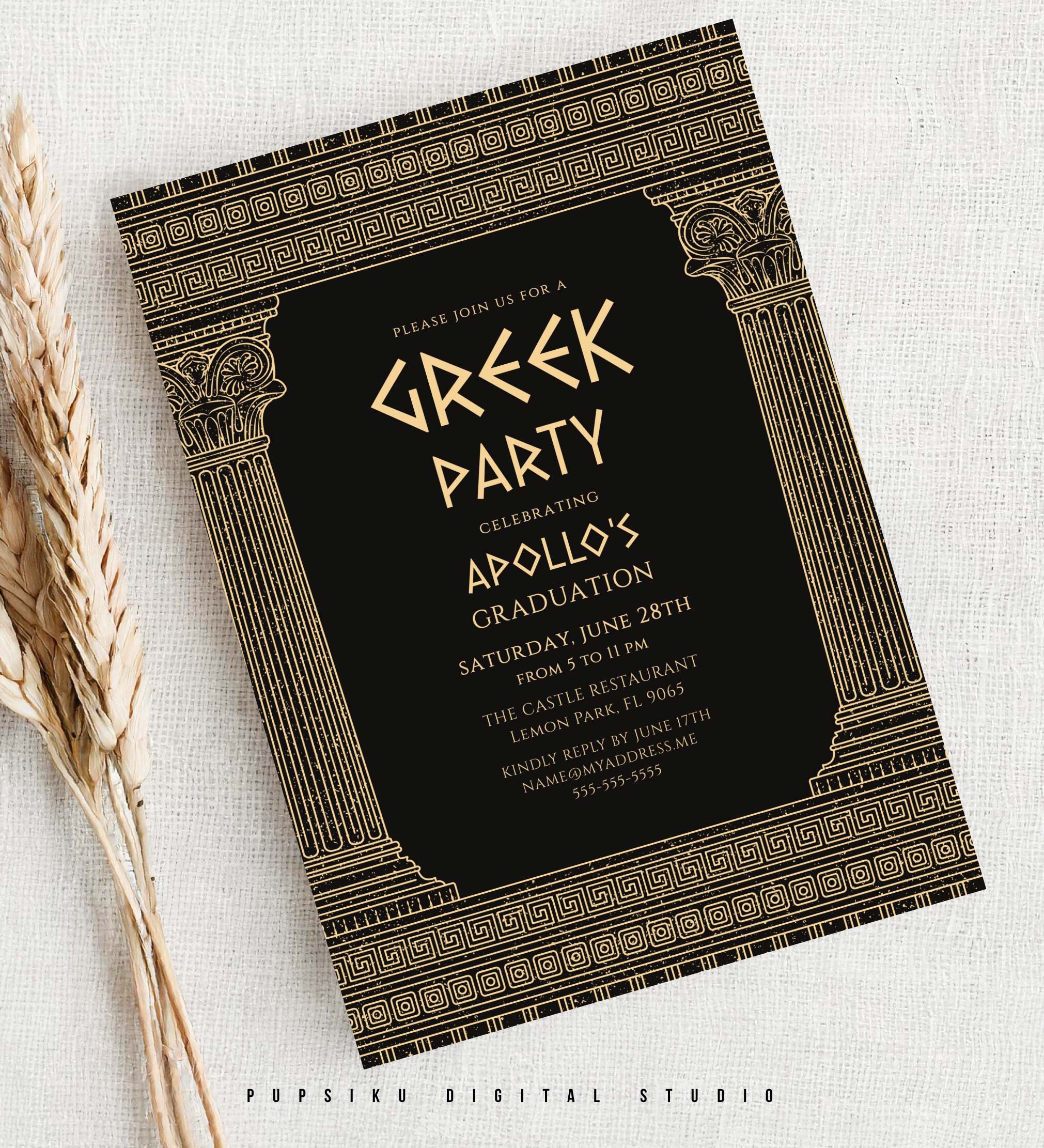 Greek Party Invitation: Ancient History Theme, Editable Template ...