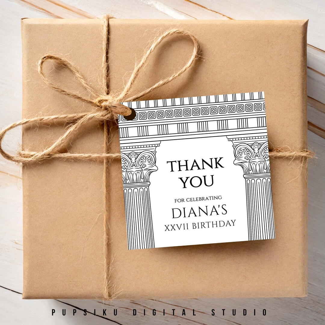 CUSTOM COLORS Roman Temple Gift Tag, Editable 3x3 Square Template ...