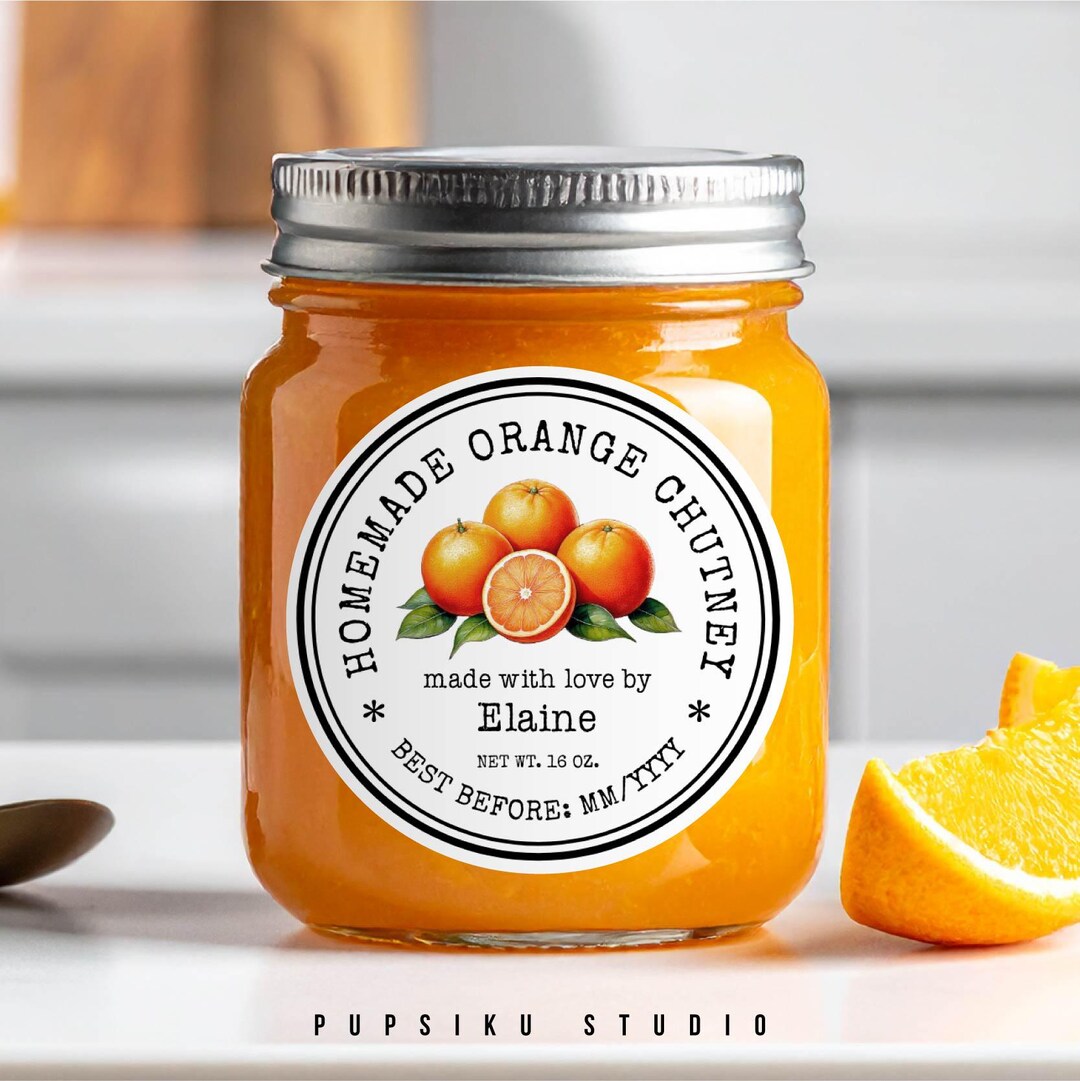 Orange Chutney Label: Editable 2x2