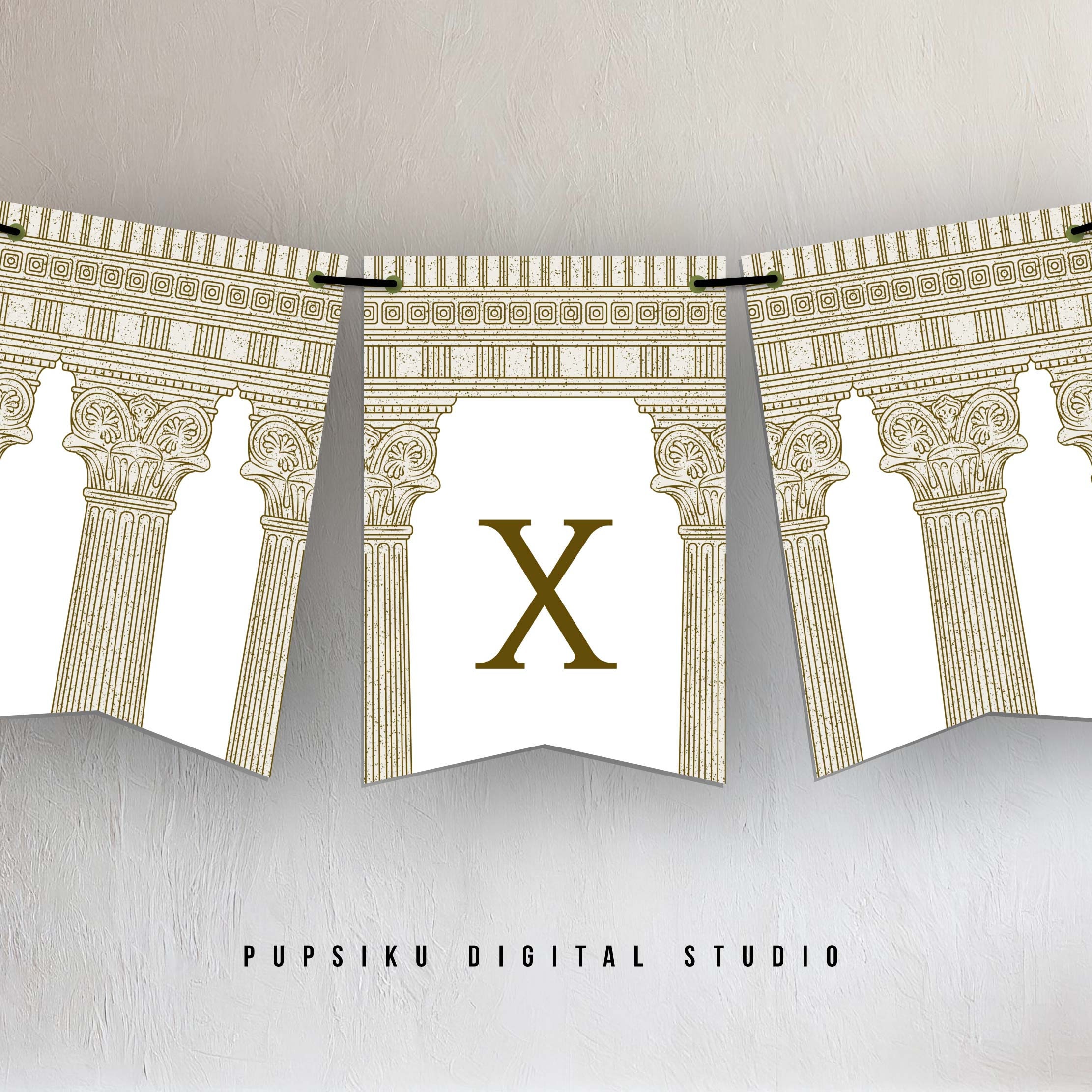 Roman Toga Party Flag Banner, Ancient Rome Event, 5x7 Editable Party Decor, Bunting Banner Alphabet, Download Printable Template Corjl 031C