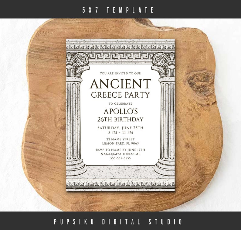 Ancient Greece Party Invitation 5x7 Editable File With Stone Etsy