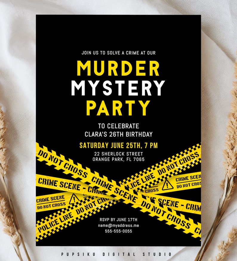 Murder Mystery Birthday Party Invitation, Detective or Police Crime Scene Event, Editable 5x7 ...