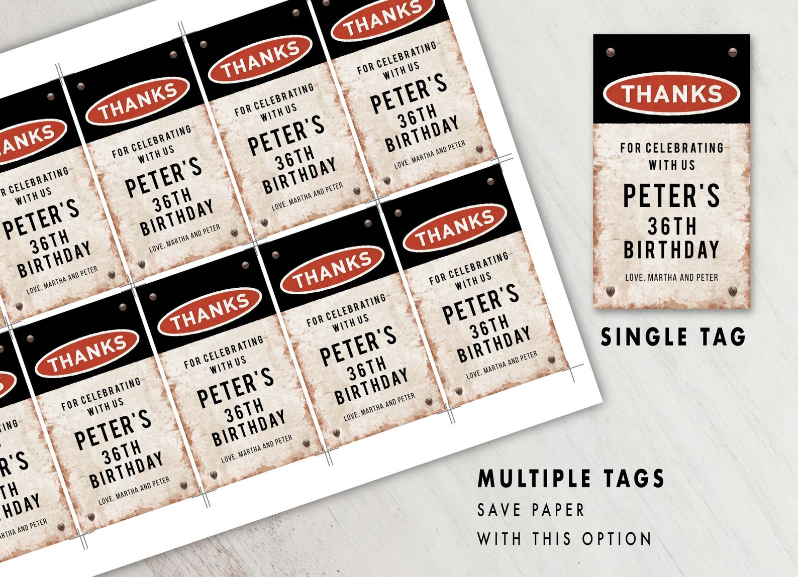 Thank You Favor Tag With Rusty Old Sign, Editable 2 X 3.5 Birthday ...