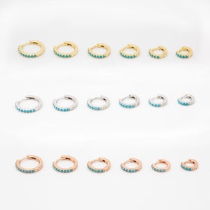 Dainty Turquoise Stone Bezel Earrings, Variations, Huggie Hoops, Pave Ring Cartilage Hoop Earring, Silver Conch Hoops, Everyday Earrings