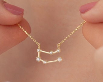Sterling Silver Zodiac Constellation Necklace: Cubic Zirconia Celestial Pendant