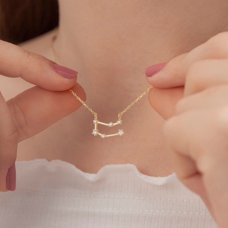 Celestial Constellation Necklace, Zodiac necklace, Cubic Zirconia Diamonds, Simple Gold Everyday Layering, Dainty Personalized image 2