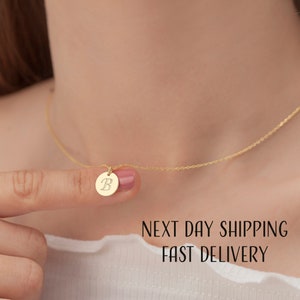 Initial Disc Necklace, Personalized Necklace, 14K Gold, Initial Charm, Initial Disc, Mother&#39;s Necklace, Christmas Gift