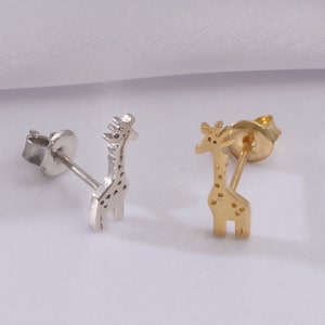 Giraffe Stud Earrings in Sterling Silver, Gold Giraffe Earrings, Animal Lovers, Gift for her, birthday Gift,  hypoallergenic earrings studs