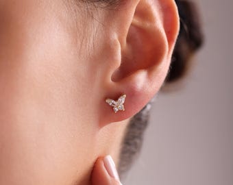 Dainty Butterfly Stud Earrings: Sterling Silver Cubic Zirconia