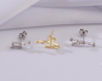 Constellation Zodiac Stud Earrings, Personalised Zodiac Earrings, Crystal Silver Horoscope Earrings, Gift for her, Aries, Taurus Zodiac