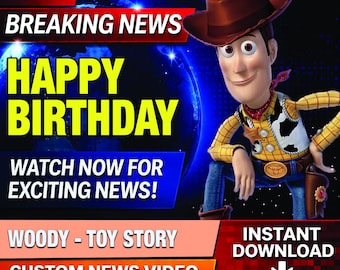 Woody Toy Story Birthday News Video | Customizable Canva Template (Digital Download)
