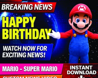 Mario Super Mario Birthday News Video | Customizable Canva Template (Digital Download)