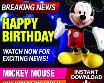 Mickey Mouse Birthday Breaking News Video | Customizable Canva Template (Digital Download)